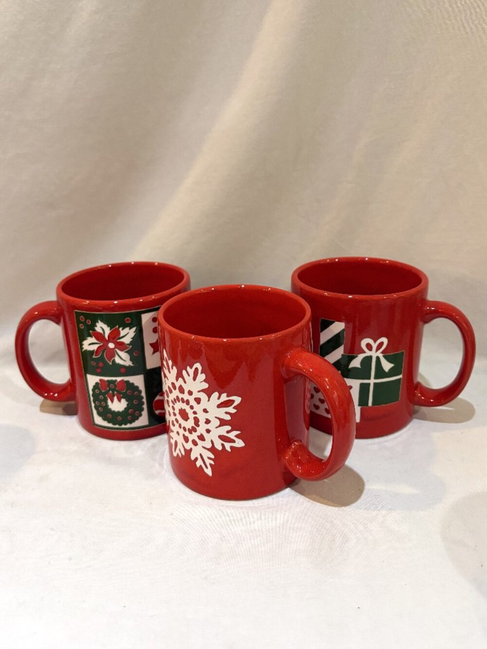 Set of 3 Vintage Waechtersbach West Germany Christmas Pottery Coffee Mugs